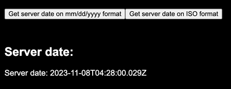 A GIF animation showing how the server date rendered by the dynamic component is updated every time one of the buttons is clicked